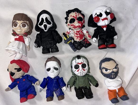 Unbranded Other - 8 Articulated 3D Printed Horror-Inspired Figures Flat Back Craft Lot